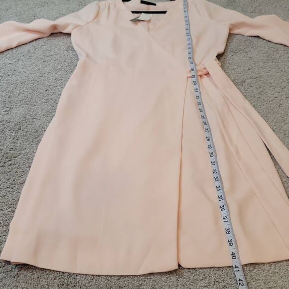 J. Crew Wrap Dress Crepe Cream Pink Tie Waist Long Sleeves Size 10T - Picture 13 of 13